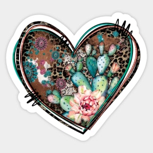 heart with floral cactus Sticker